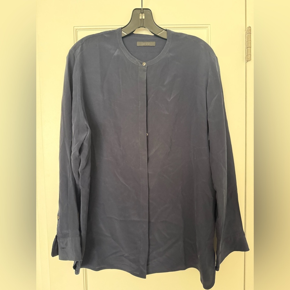 The Row Navy Button Up Blouse